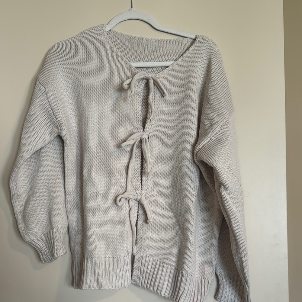 Cozy Cream Sweater with Tie Details